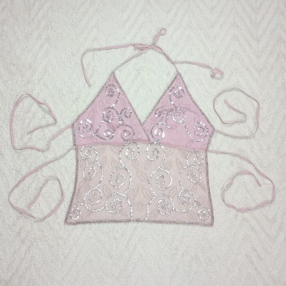 Vintage 90s Y2K Backless Beaded Fairy Halter